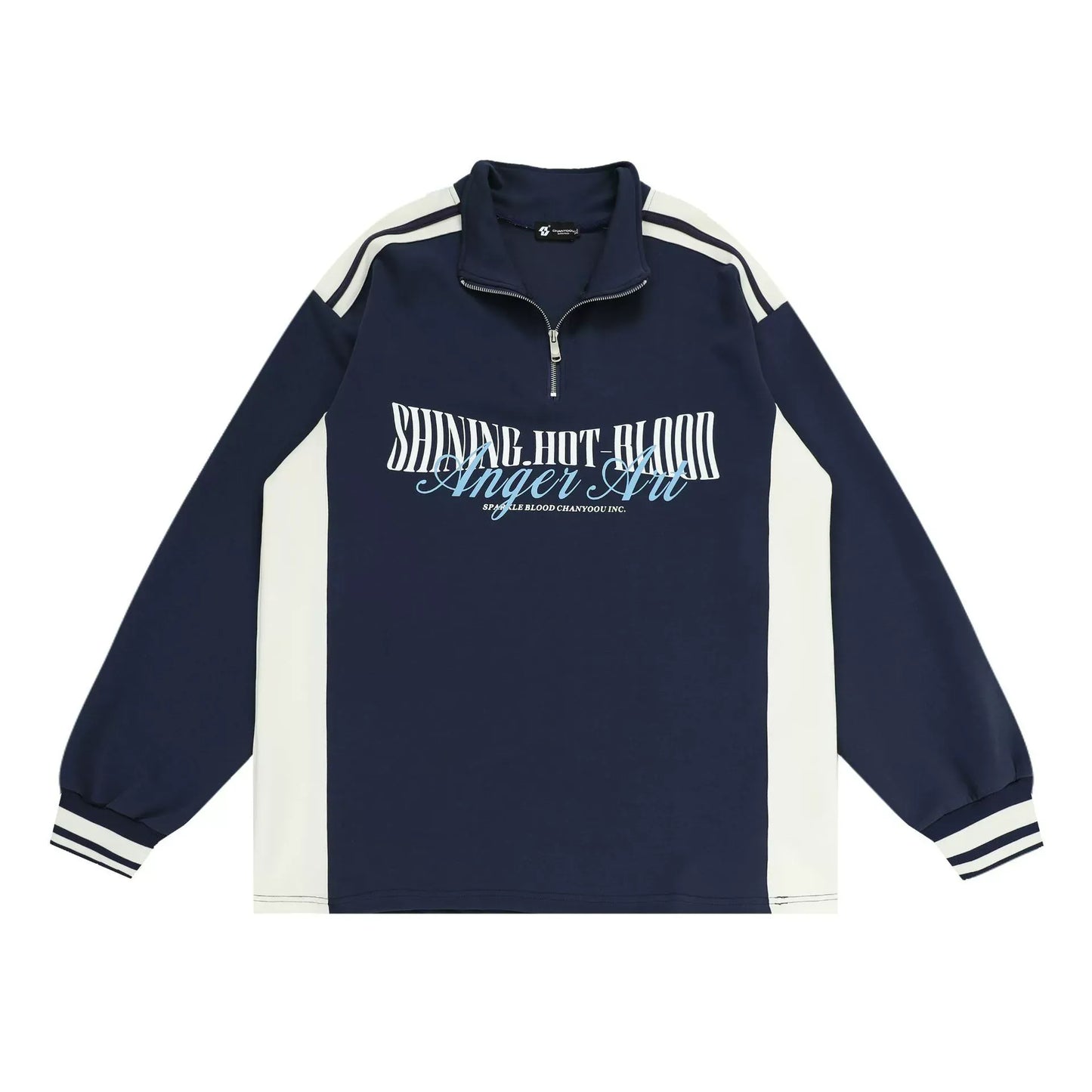 Retro Quarter-Zip Pullover Striped Sleeve Track Top