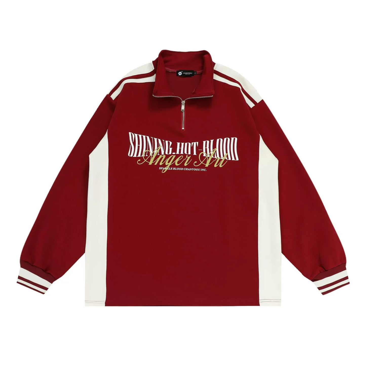 Retro Quarter-Zip Pullover Striped Sleeve Track Top