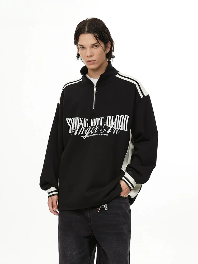 Retro Quarter-Zip Pullover Striped Sleeve Track Top