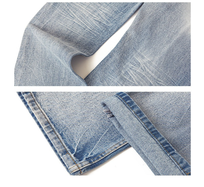 Retro Straight Leg Jeans Faded Wash Denim