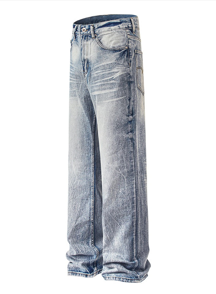 Retro Straight Leg Jeans Faded Wash Denim