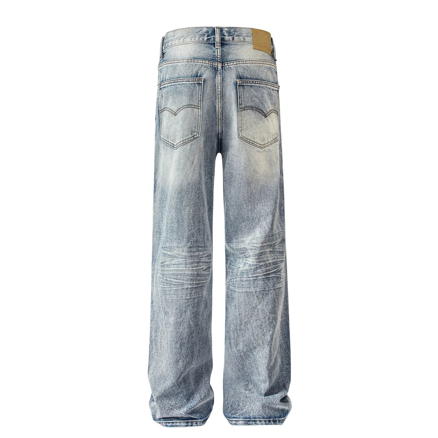 Retro Straight Leg Jeans Faded Wash Denim