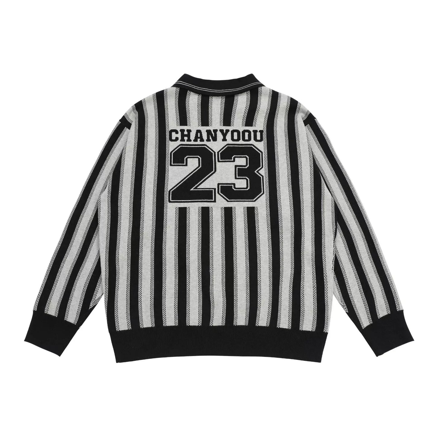 Retro Striped Long Sleeve Polo Relaxed Fit Knit Jersey