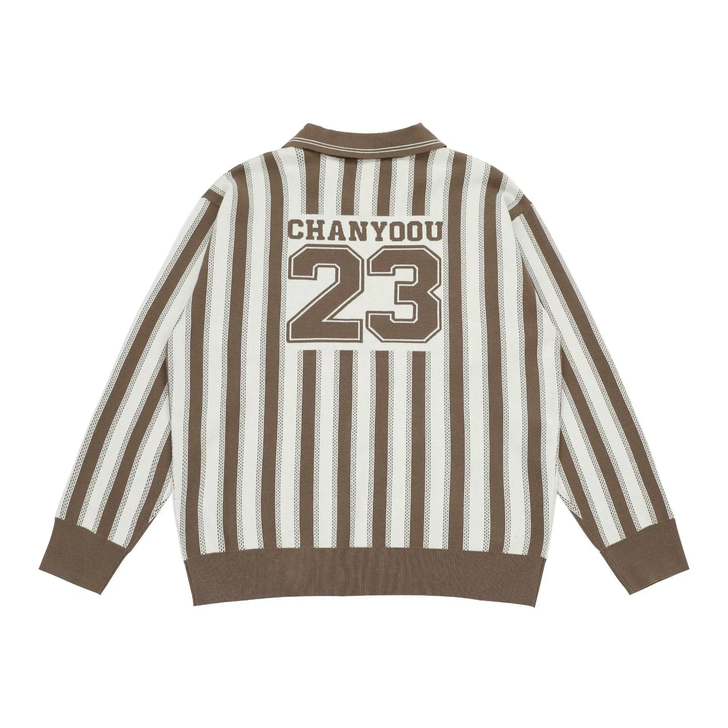 Retro Striped Long Sleeve Polo Relaxed Fit Knit Jersey