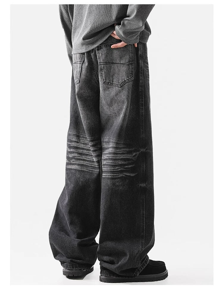 Retro Wave Wash Jeans - Unisex Loose Fit Straight Leg