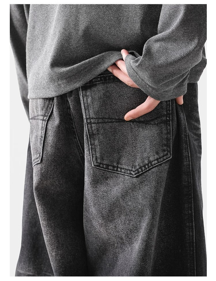Retro Wave Wash Jeans - Unisex Loose Fit Straight Leg