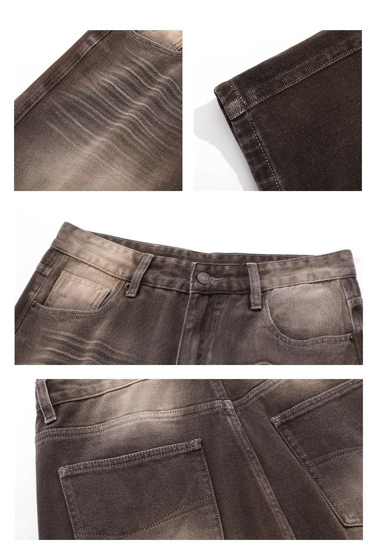 Retro Wave Wash Jeans - Unisex Loose Fit Straight Leg