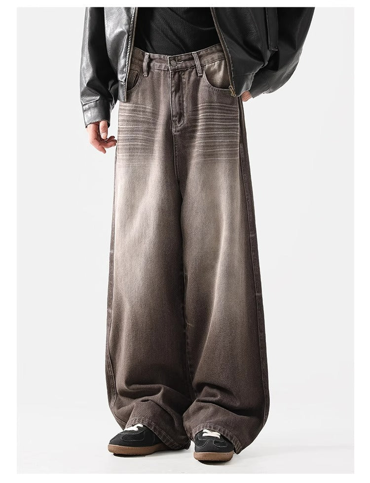 Retro Wave Wash Jeans - Unisex Loose Fit Straight Leg