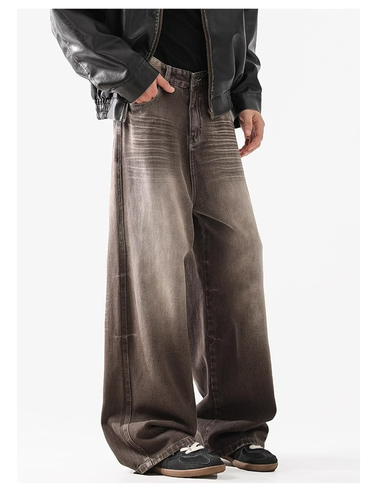Retro Wave Wash Jeans - Unisex Loose Fit Straight Leg