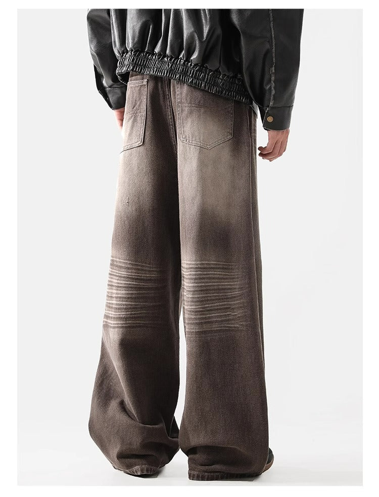 Retro Wave Wash Jeans - Unisex Loose Fit Straight Leg