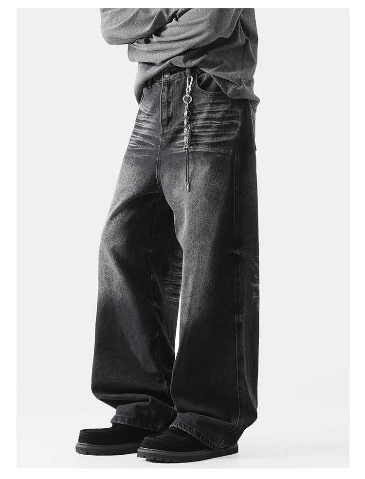 Retro Wave Wash Jeans - Unisex Loose Fit Straight Leg