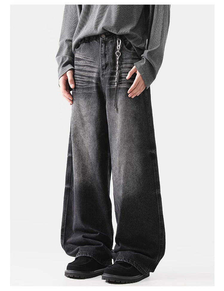 Retro Wave Wash Jeans - Unisex Loose Fit Straight Leg