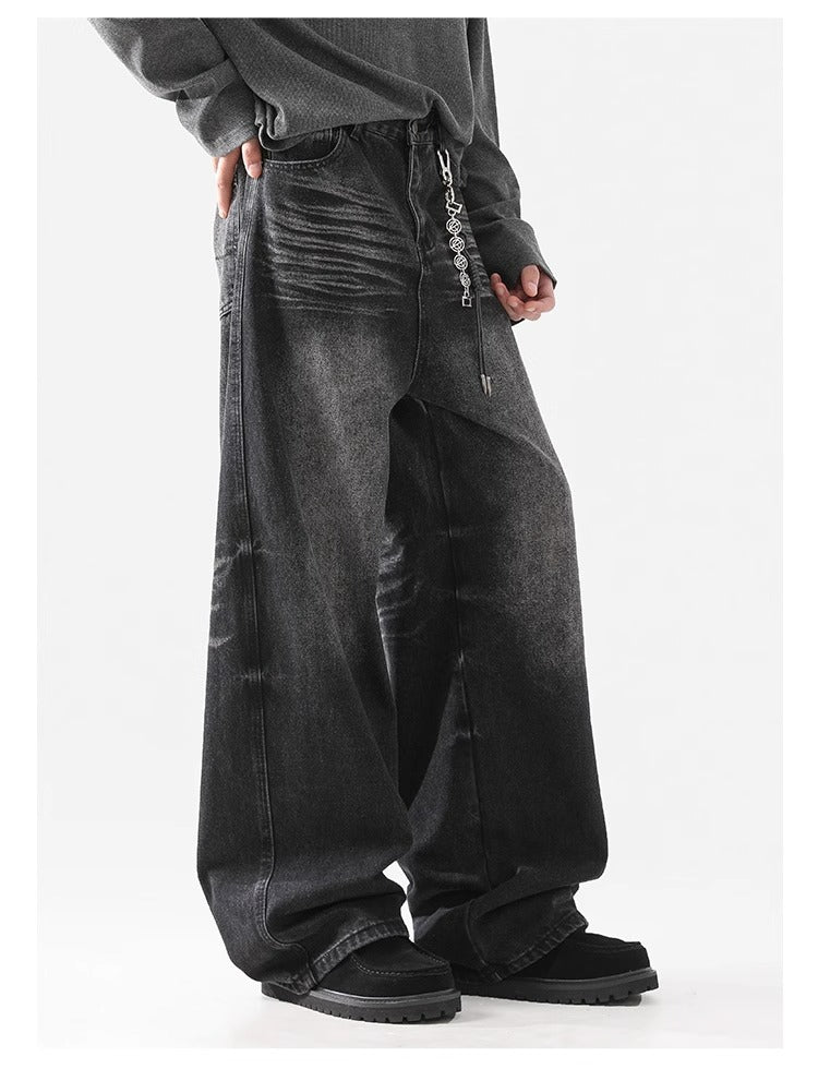 Retro Wave Wash Jeans - Unisex Loose Fit Straight Leg