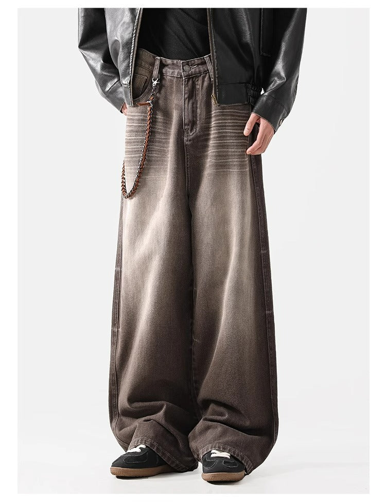 Retro Wave Wash Jeans - Unisex Loose Fit Straight Leg
