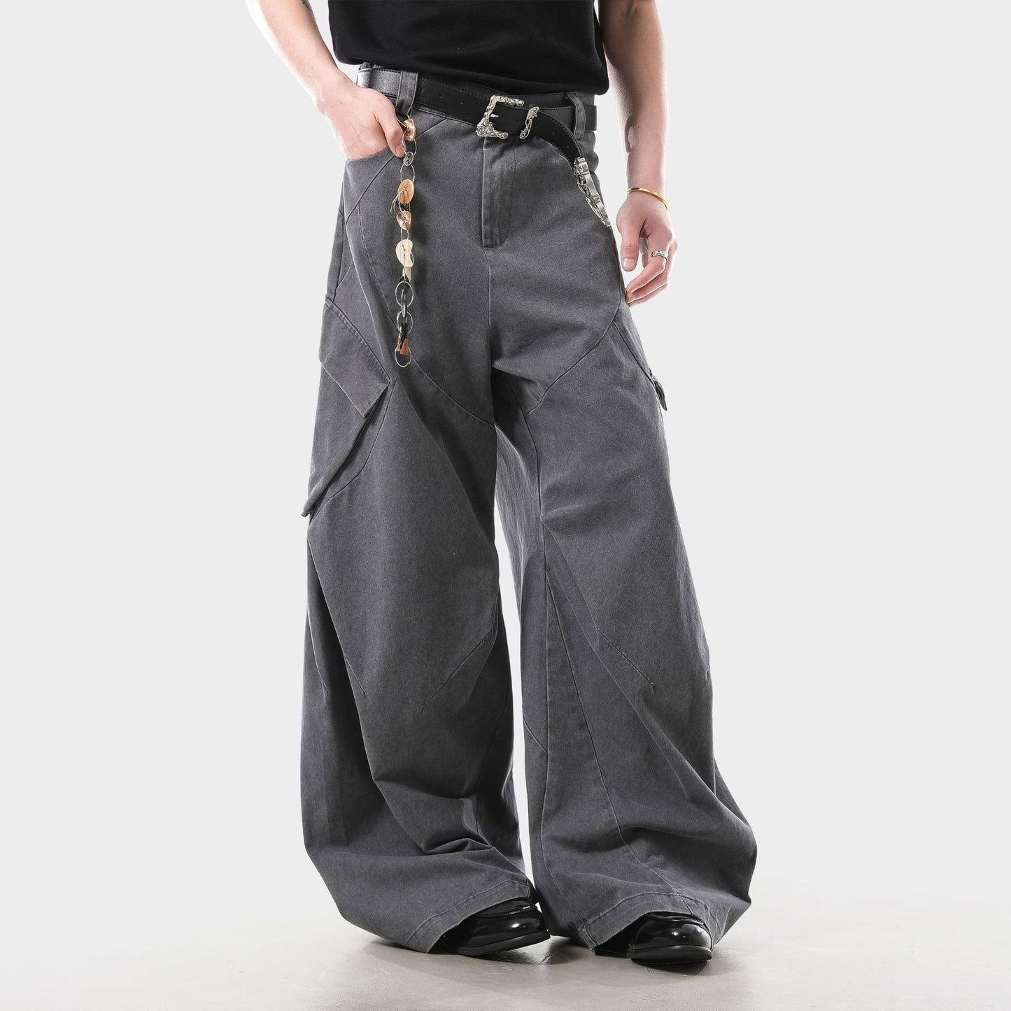Retro Wide Leg Cargo Pants Washed Loose Fit Work Pants