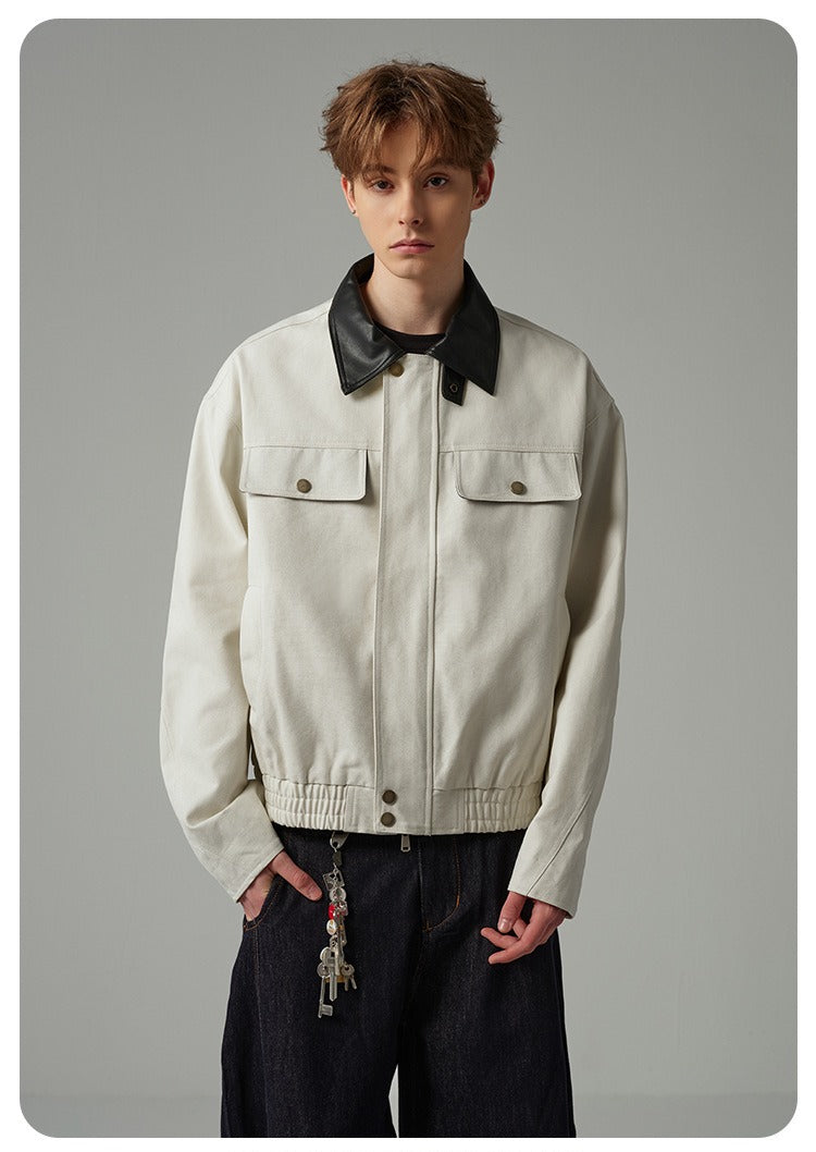 Retro Workwear Barn Jacket American Style Leather Collar