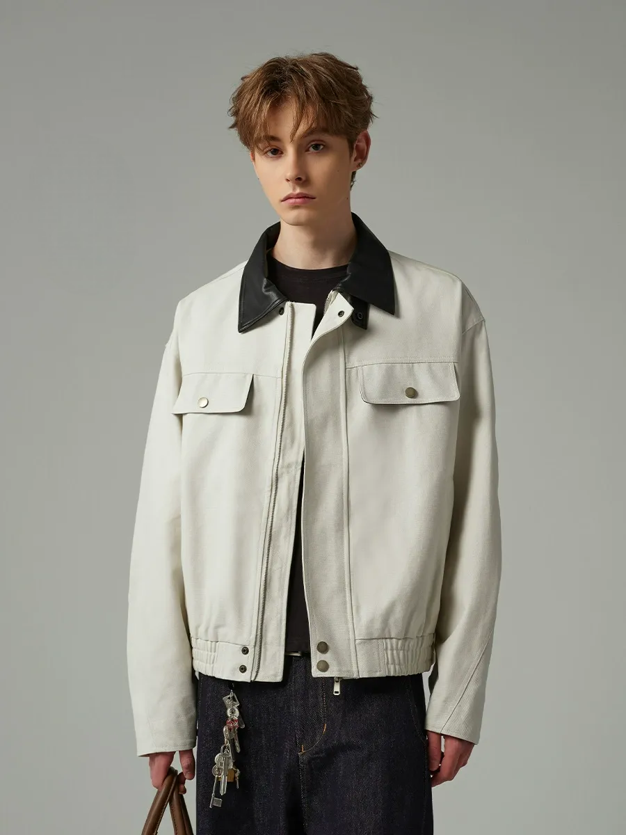 Retro Workwear Barn Jacket American Style Leather Collar