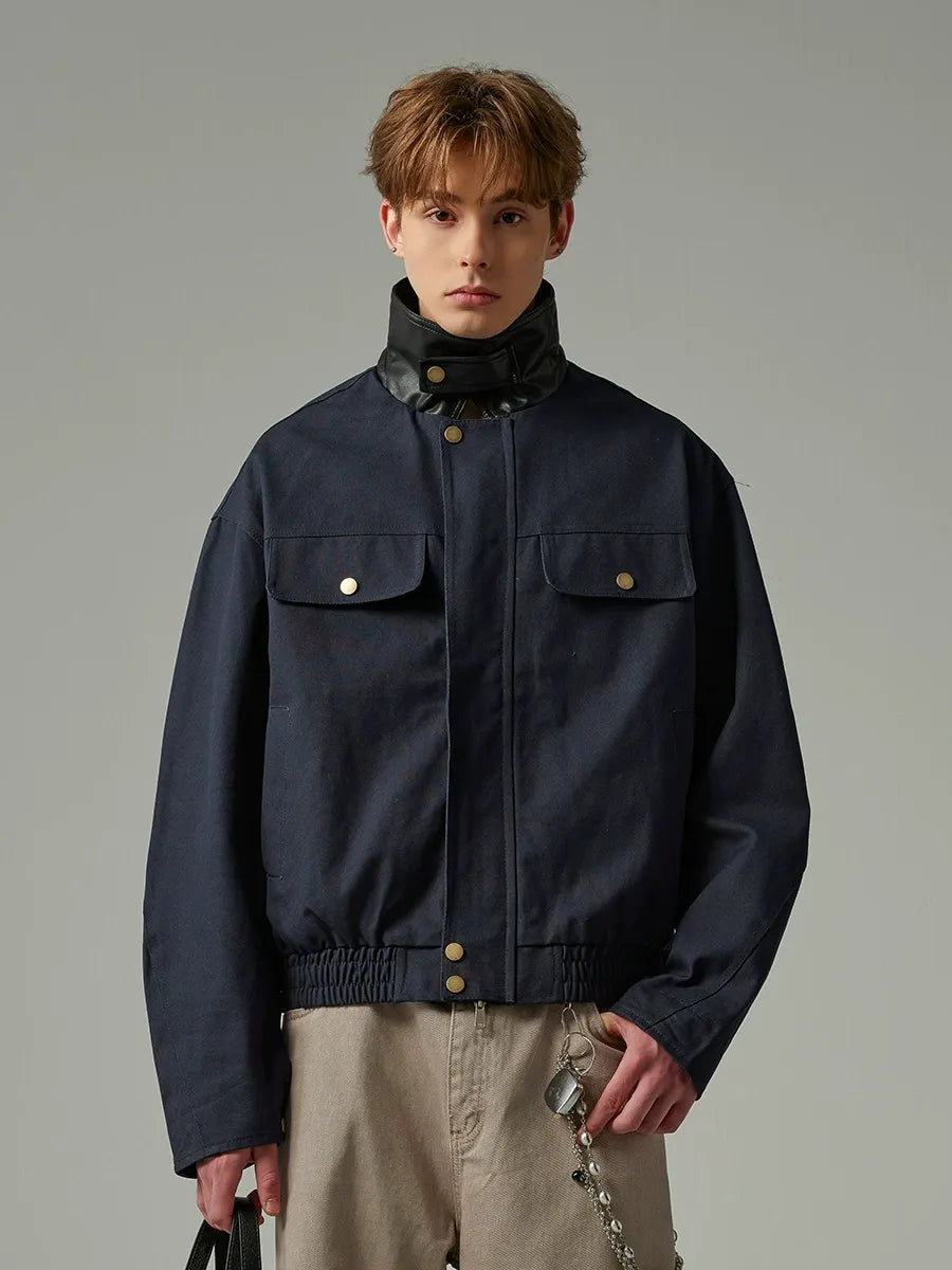 Retro Workwear Barn Jacket American Style Leather Collar
