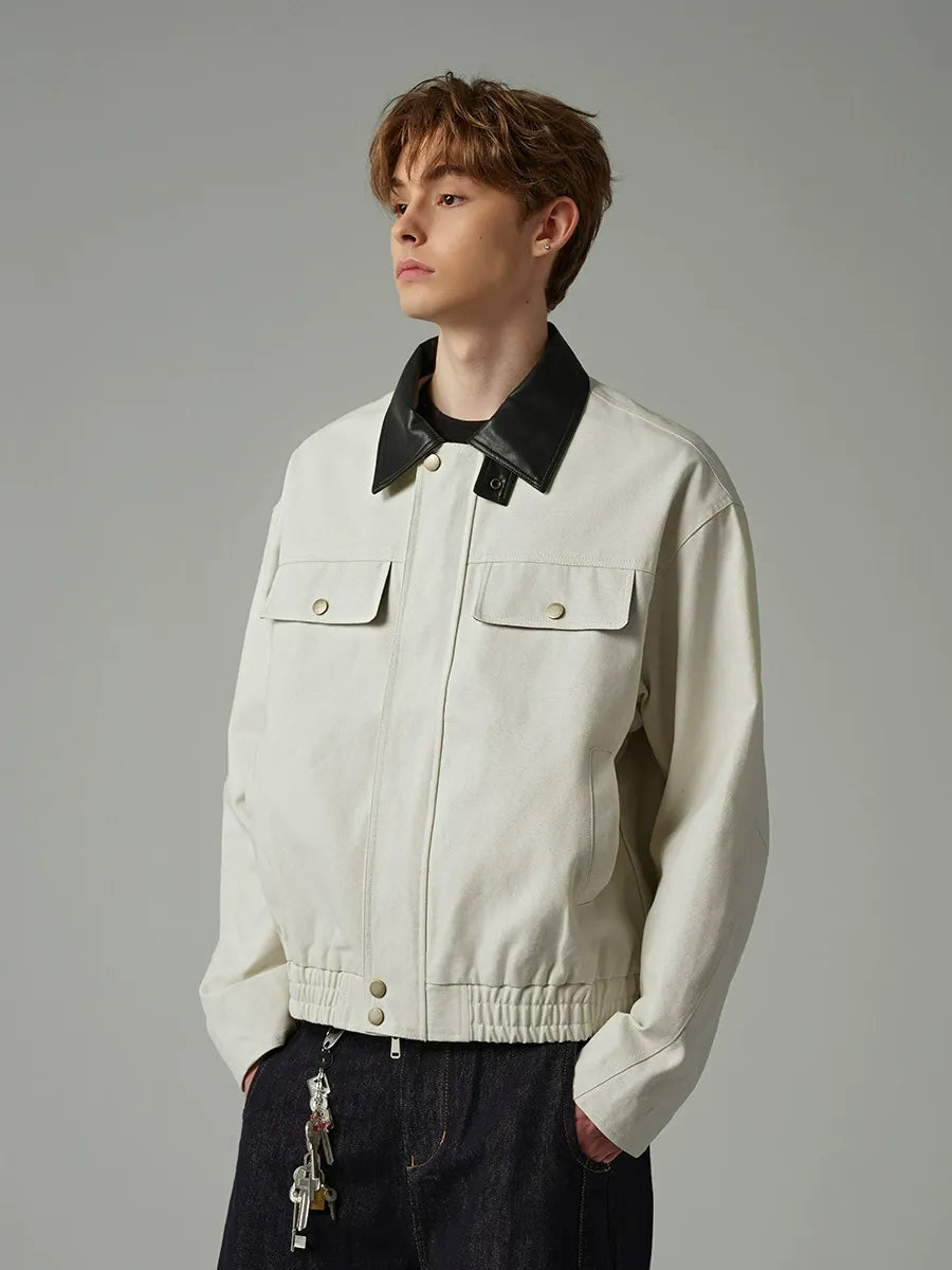 Retro Workwear Barn Jacket American Style Leather Collar