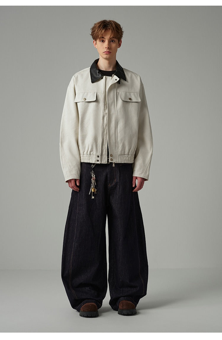 Retro Workwear Barn Jacket American Style Leather Collar
