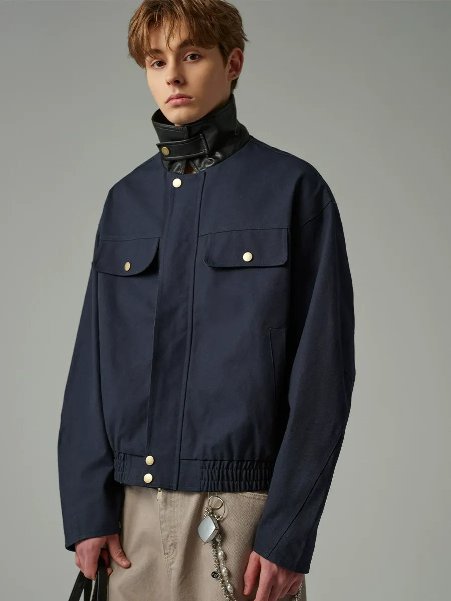 Retro Workwear Barn Jacket American Style Leather Collar