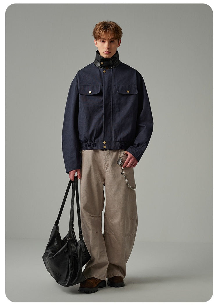 Retro Workwear Barn Jacket American Style Leather Collar