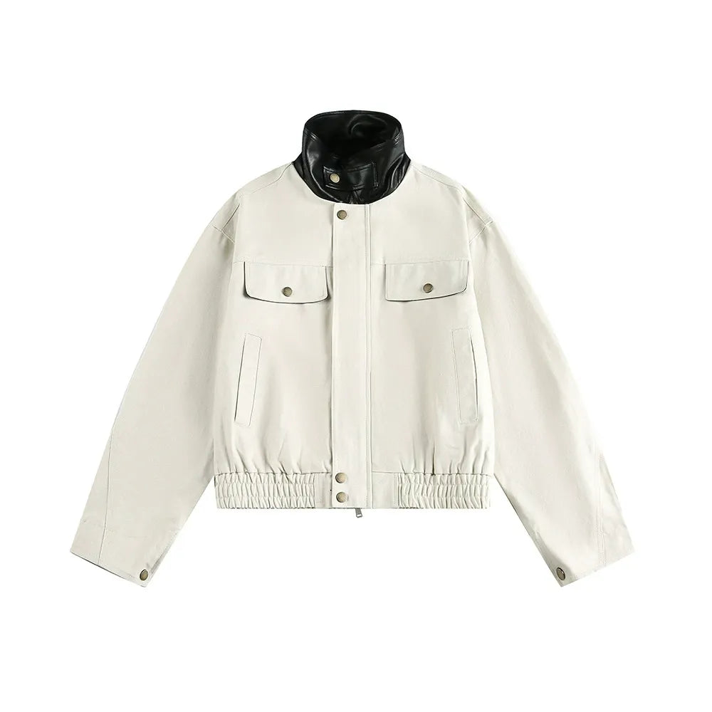 Retro Workwear Barn Jacket American Style Leather Collar
