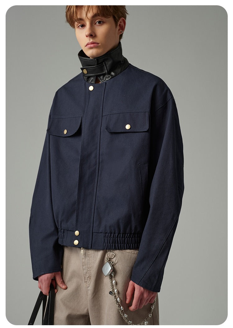 Retro Workwear Barn Jacket American Style Leather Collar
