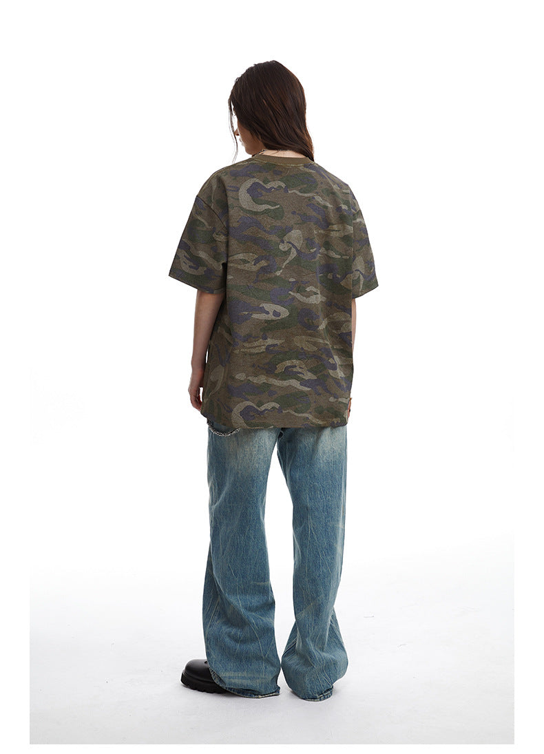 Retro Camouflage Patch Embroidered T-Shirt