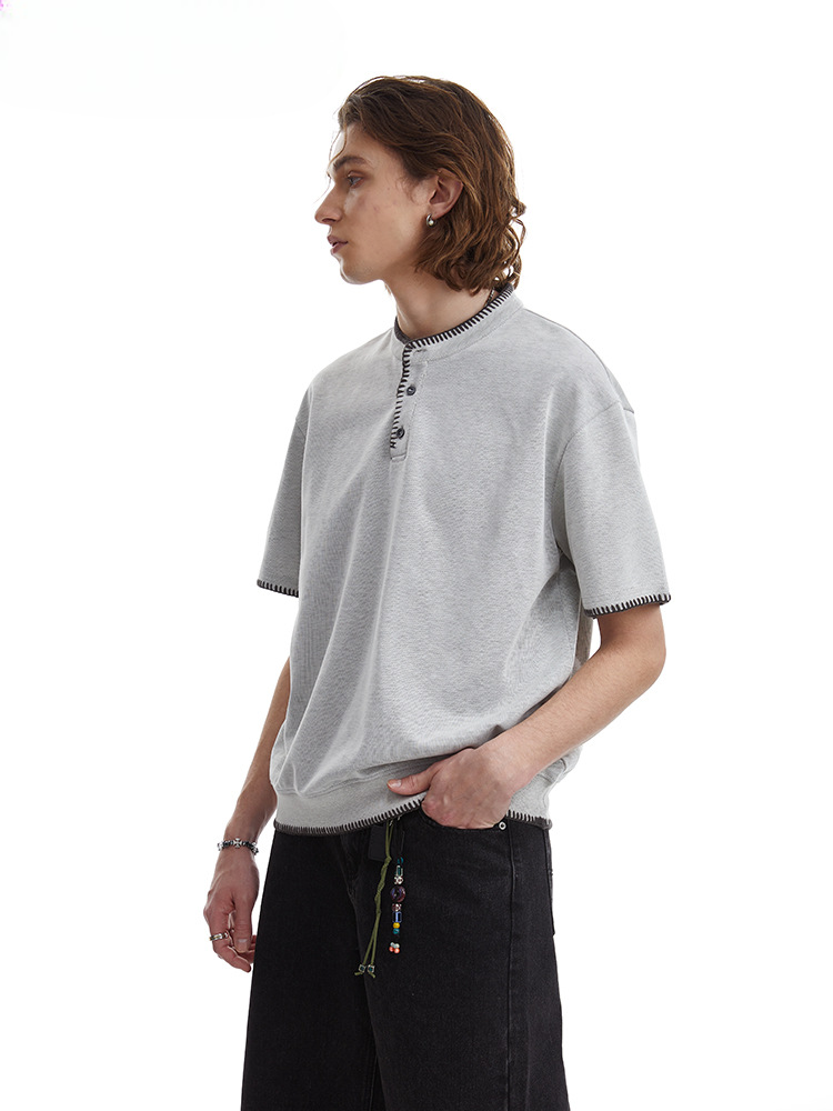 Retro Knit Henley Old Money Style Short Sleeved