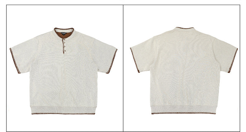 Retro Knit Henley Old Money Style Short Sleeved