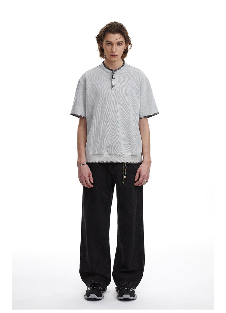 Retro Knit Henley Old Money Style Short Sleeved