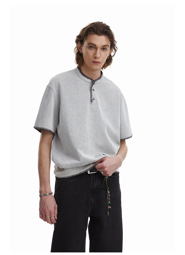 Retro Knit Henley Old Money Style Short Sleeved