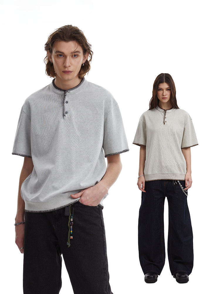 Retro Knit Henley Old Money Style Short Sleeved