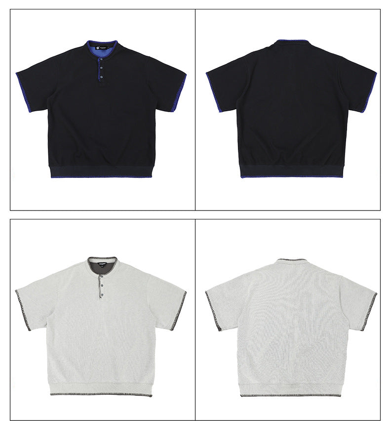 Retro Knit Henley Old Money Style Short Sleeved