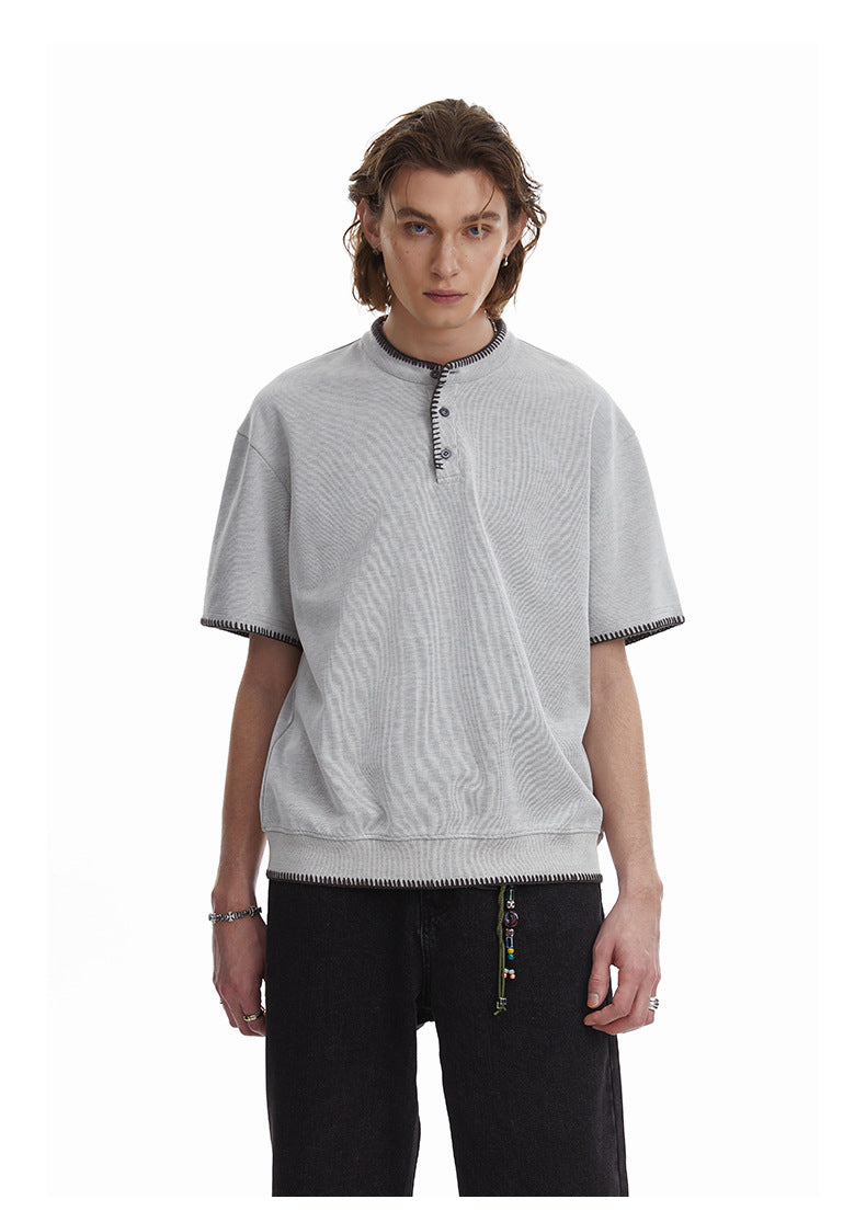 Retro Knit Henley Old Money Style Short Sleeved