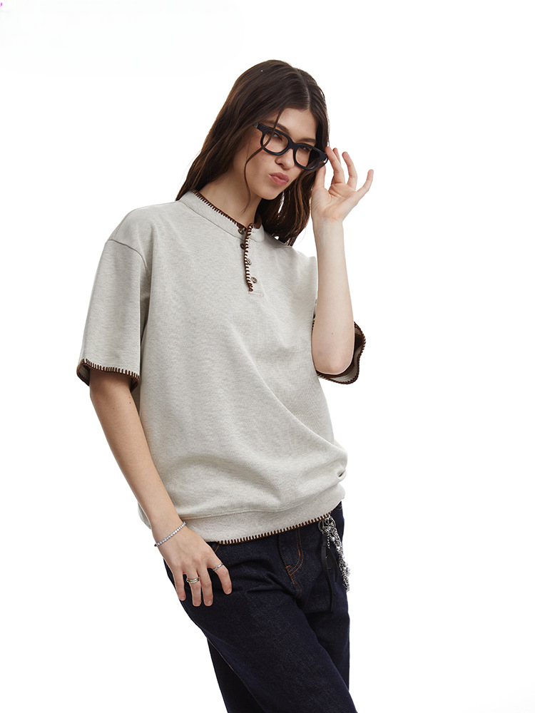 Retro Knit Henley Old Money Style Short Sleeved