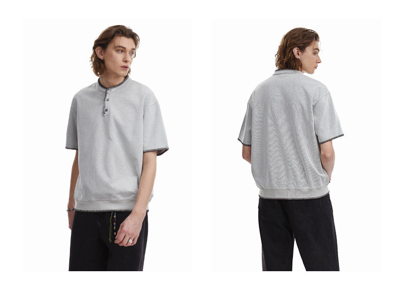 Retro Knit Henley Old Money Style Short Sleeved