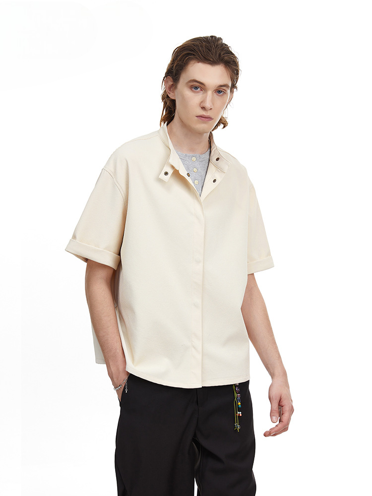Solid Clean Fit Stand Collar Shirt