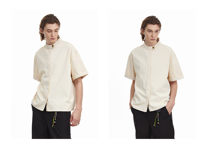 Solid Clean Fit Stand Collar Shirt
