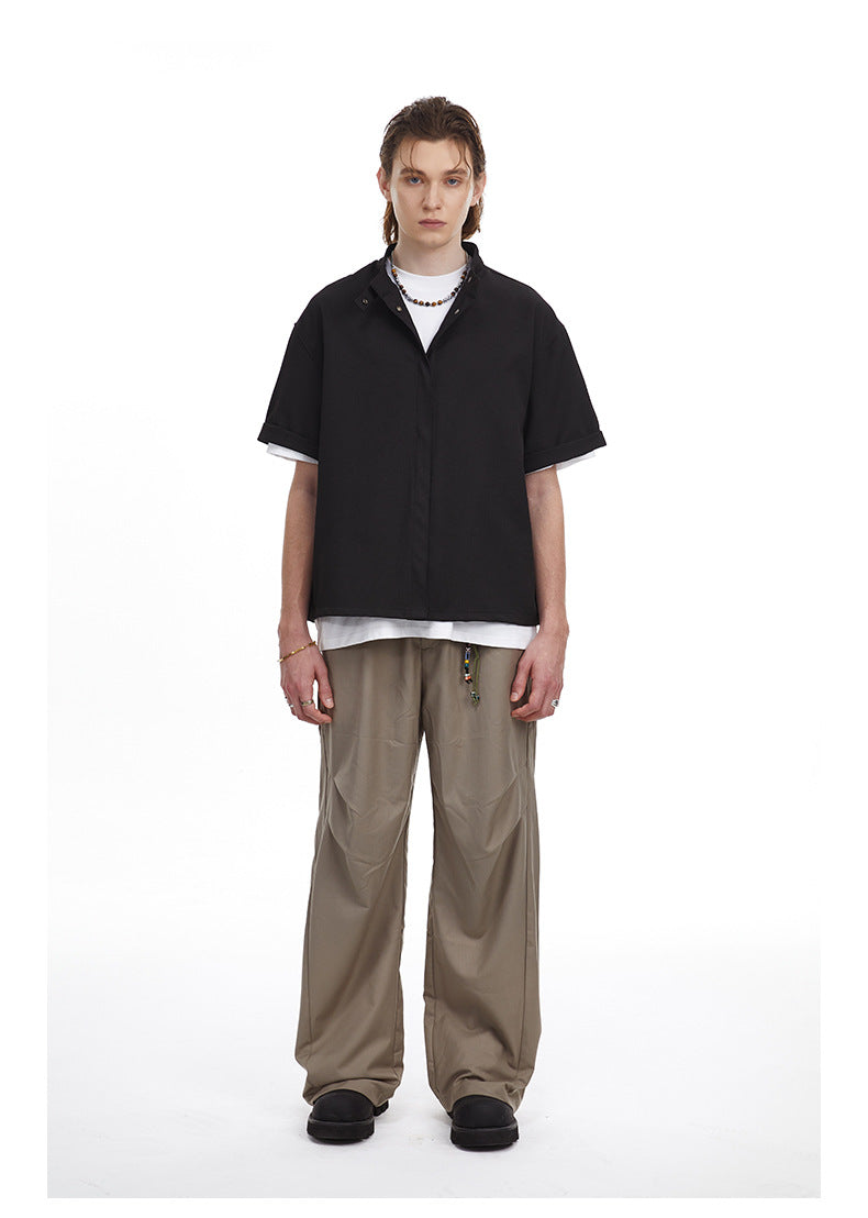 Solid Clean Fit Stand Collar Shirt