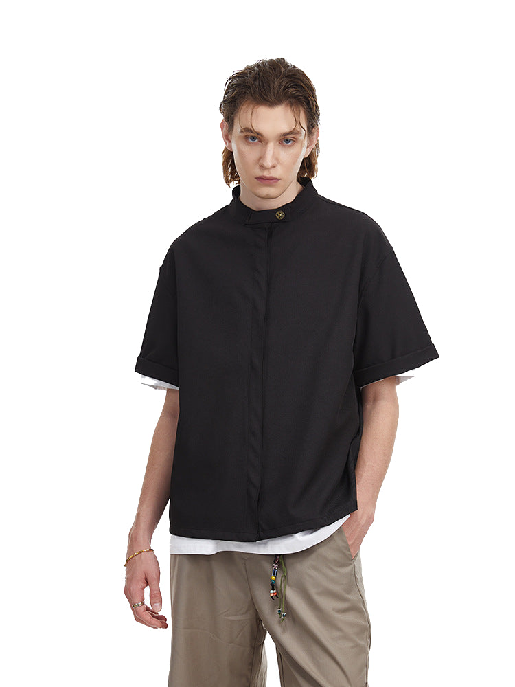 Solid Clean Fit Stand Collar Shirt