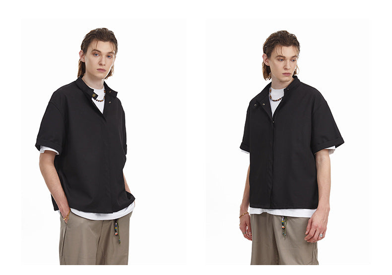 Solid Clean Fit Stand Collar Shirt