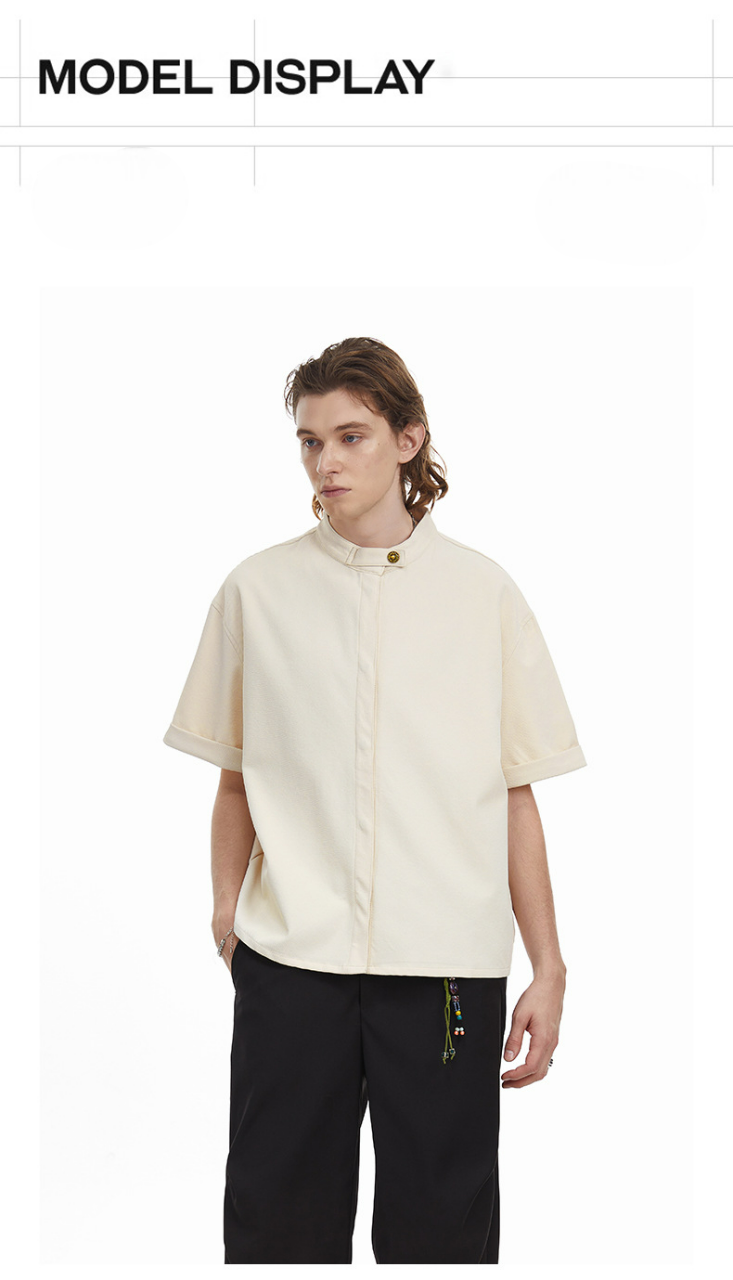 Solid Clean Fit Stand Collar Shirt