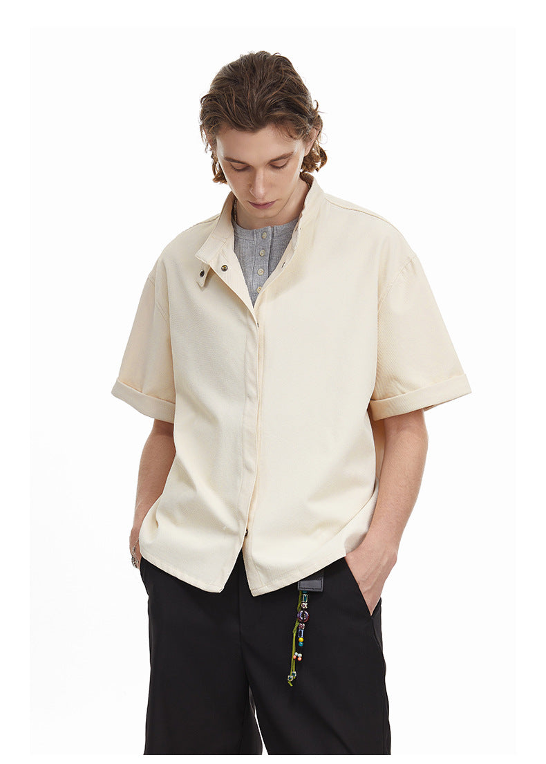 Solid Clean Fit Stand Collar Shirt