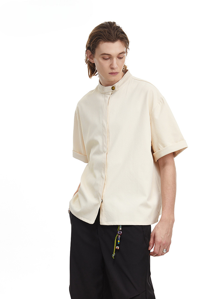 Solid Clean Fit Stand Collar Shirt