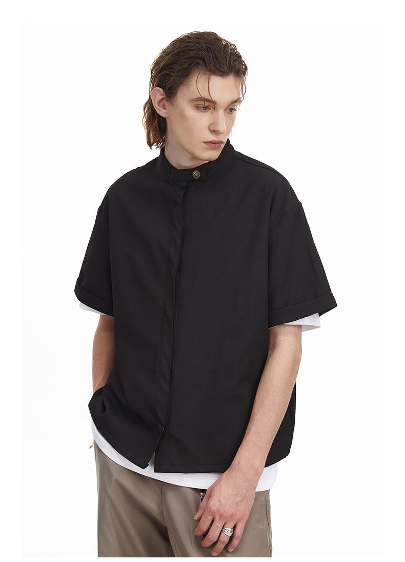 Solid Clean Fit Stand Collar Shirt