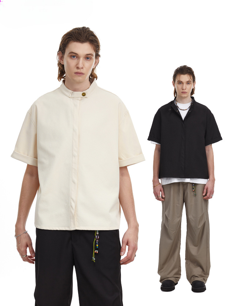 Solid Clean Fit Stand Collar Shirt