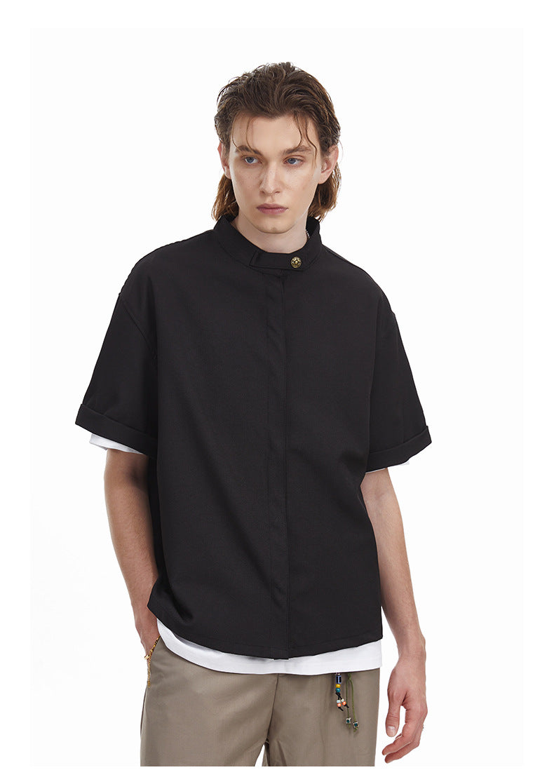 Solid Clean Fit Stand Collar Shirt
