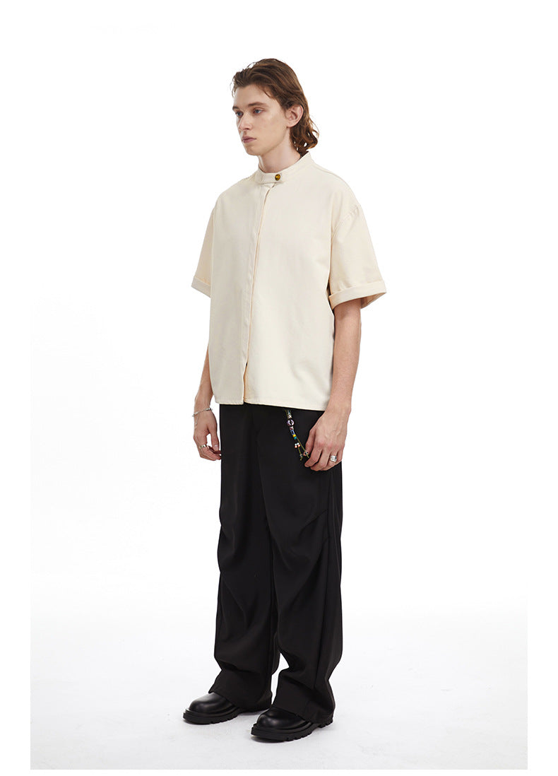 Solid Clean Fit Stand Collar Shirt